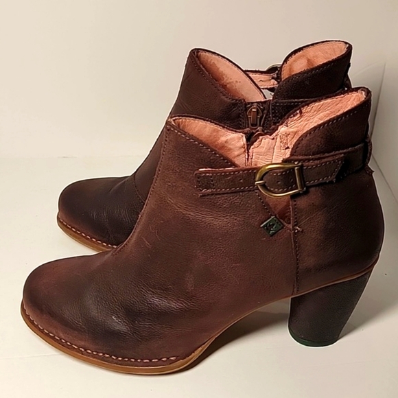 El Naturalista Colibri Bootie Ankle Boots Block Heels Side Zip Brown Leather 40 - Picture 8 of 16